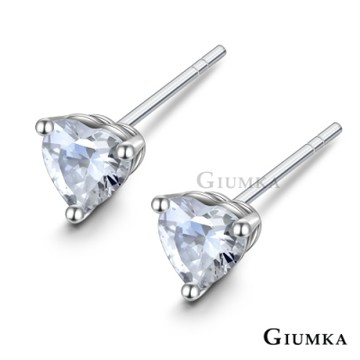 GIUMKA愛心耳環925純銀單鑽耳釘女款 心形切面6MM