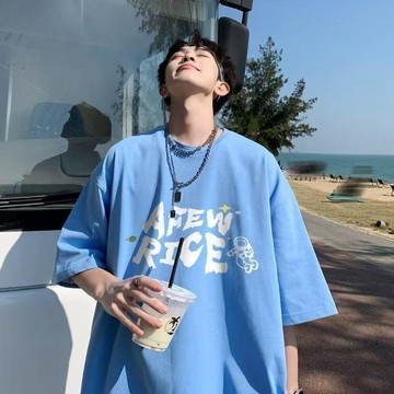 男款T恤設計感半袖潮牌潮流重磅t恤衫短袖美式半袖學生衣服男士 夏天衣服 男生上衣 短T恤