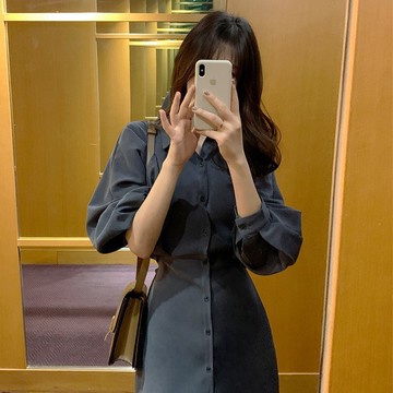 高端品質設計感收腰顯瘦襯衫裙禮服2022法式高級感連衣裙新年戰袍