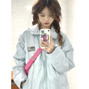 復古藍色小個子學生羽絨服女冬季不臃腫顯瘦棉衣棉服保暖加厚外套