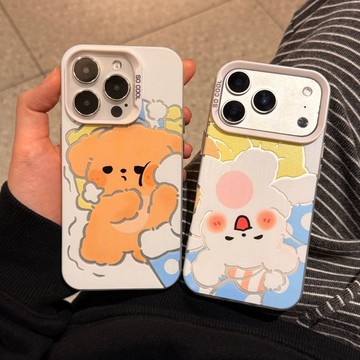隔日到貨 塗鴉情侶捱打小狗iPhone蘋果手機殼 客製化17promax 16 15plus 14 13 12 11