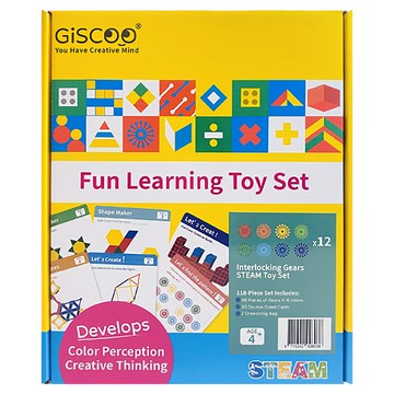GiSCOO 聚思庫 STEAM系列 百變齒輪 益智教具組 118件組 20張雙面圖卡 培養顏色感知能力  1組