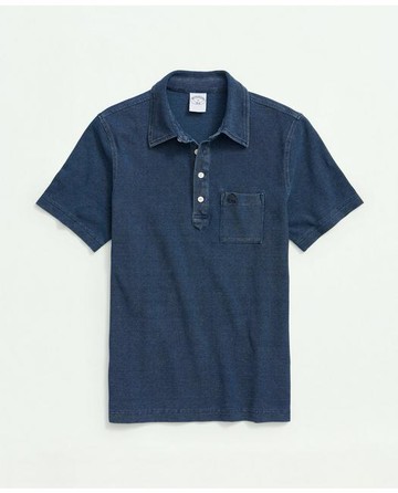 Brooks Brothers Men's Vintage Pique Indigo Short-Sleeve Polo Shirt | Light Blue | Size Large