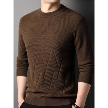 2025冬季新款毛衣男圓領針織打底衫休閑純羊毛衫男裝加厚保暖上衣
