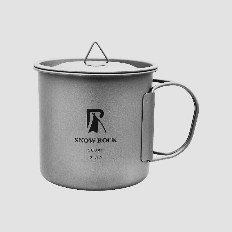 送料無料★SNOW ROCK 500ml チタンマグカップ コーヒー マグ 蓋付き 折りたたみハンドル付き 直火 キャンプ用品