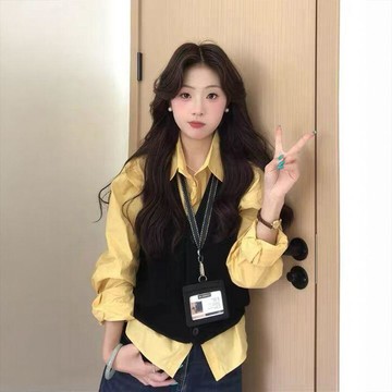 【韓系學院風】針織衫馬甲背心兩件套裝 女裝 長袖襯衫 疊穿 秋季新款 韓系 學院風 針織背心 長袖上衣 shirt