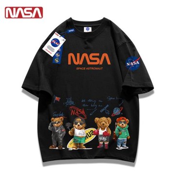 (免運)NASA宇航員聯名歐美潮牌小熊印花短袖T恤男女情侶ins潮流寬松半袖
