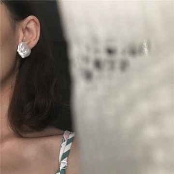 小眾超大 天然淡水異形巴洛克珍珠耳環耳釘耳夾 極光炫彩摩登銀針