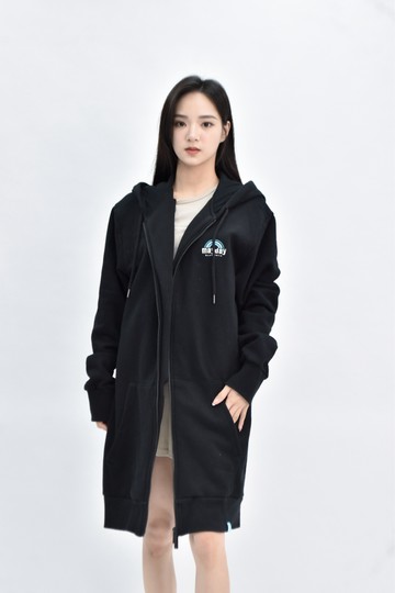 【加購優惠】(XL) 相信music 棉質連帽內刷毛長版雙拉鍊黑色外套
