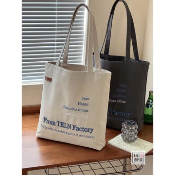 原創韓版立體字母重工刺繡通勤帆布托特文藝休閑百搭學生單肩包袋