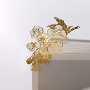 手心裡旅入花間海棠花金屬書簽黃銅 18K 金高檔精緻送老師同學高級