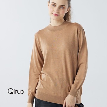 【Qiruo 奇若】秋冬專櫃針織長袖上衣0181A-80咖啡色小立領百搭