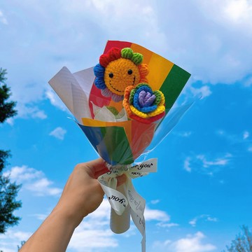 【純手作】毛線編織彩色微笑向日葵花束