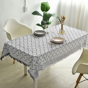 Homely Zakka 法式奶油棉麻風桌巾130X180cm_12款任選 - T格 草綠色