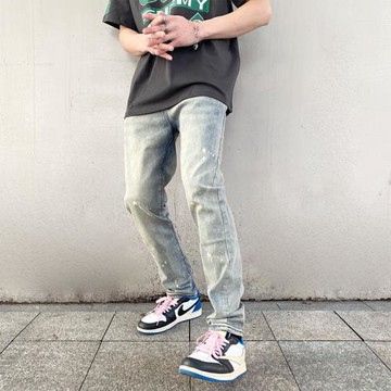 基礎款做舊泛黃潑墨油漆牛仔褲