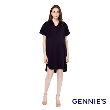 Gennies奇妮 襯衫領率性洋裝(丈青T1J05)