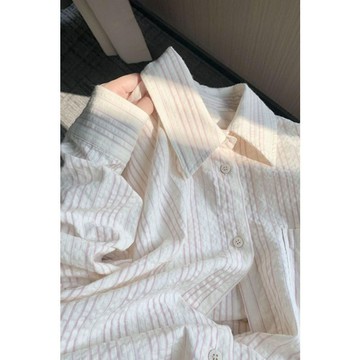 🌈ATC✨韓系撞色紋薄款長袖防曬襯衫女春夏季百搭寬鬆開衫襯衣外套上衣