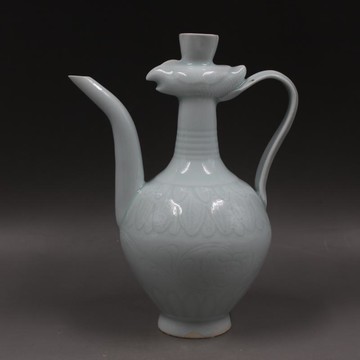 宋湖田窯刻花鳳頭執壺酒壺手工仿古老貨瓷器家居擺件古董古玩收藏1入