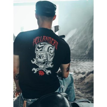 摩托車重型機車骷髏頭歐美搖滾街頭朋克個性純棉圓領重磅短袖T恤