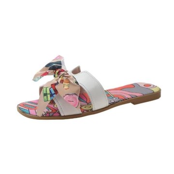 【Taroko】繽紛艷夏蝴蝶結波西米亞平底一字拖鞋(4色可選)