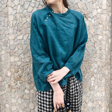 2025春夏新女日系韓版大碼復古圓領棉麻亞麻苧麻寬松顯瘦長袖襯衫