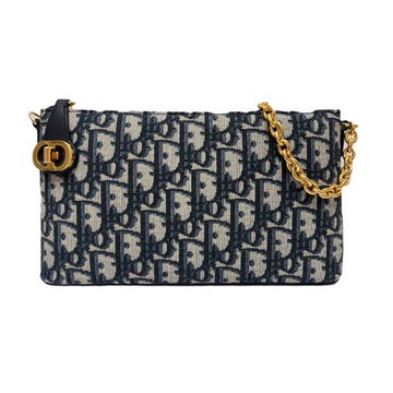 【Dior】迪奧 30 MONTAIGNE Midi 鏈帶斜背包/手拿包/單肩包 斜緹花藍色 - S2320UTZQM 928