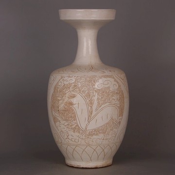 宋 磁州窯白釉麒麟金鐘瓶 仿出土古瓷器古玩古董家居裝飾收藏擺件