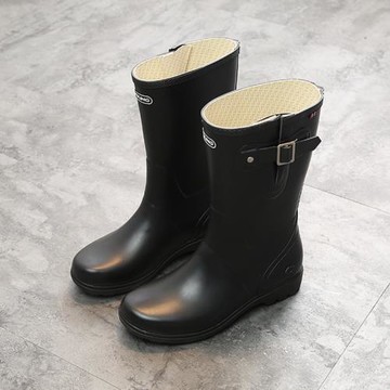30-39碼純黑色中長筒靴日系軍官靴表演學生成人兩用雨靴外貿橡膠