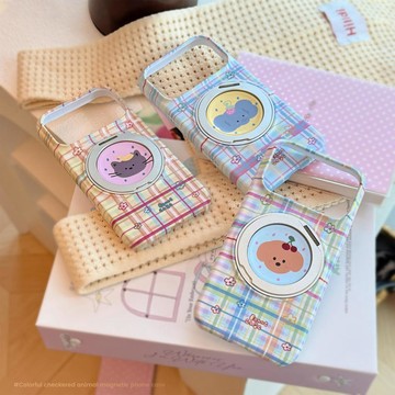 🔥桃園好品🔥 摺疊旋轉支架適用蘋果17pm手機殼iPhone16磁吸支點15彩格紋卡通17