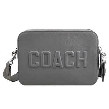 COACH CV931 CHARTER 24 立體車線標誌LOGO雙層拉鍊斜背包.灰