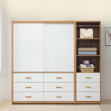 Boden-喬菲7.1尺推門/拉門衣櫃組合(5.1尺六抽推門衣櫃+2尺開放式三抽衣櫃)-212x60x198cm