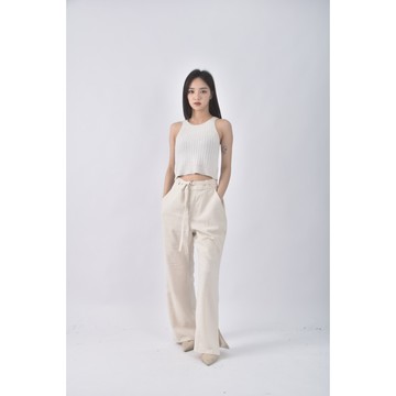 (M) 【金莎私服】高腰質感綁帶杏色長褲二手衣