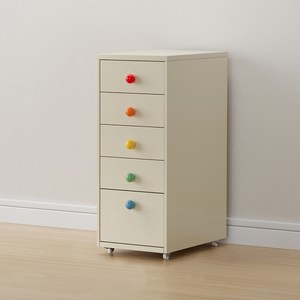 《C&B》鋼鐵斯特陶瓷球球把手附輪五抽屜櫃奶油白