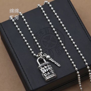 S925純銀時尚飾品 泰銀復古迷你撲克骷髏鑰匙鎖男女個性吊墜