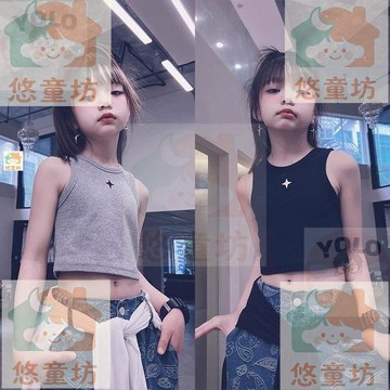 臺灣-出貨🔥新款小中大童冰絲工字背心 無袖吊帶運動街舞爵士舞上衣 親子款潮款 冰絲背心 工字背心 兒童背心