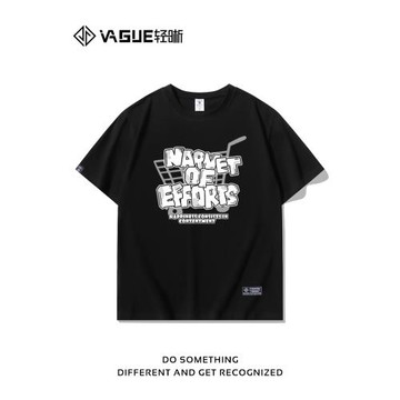 夏季原創設計創意印花短袖男t恤潮牌寬松百搭休閑ins黑色潮流上衣