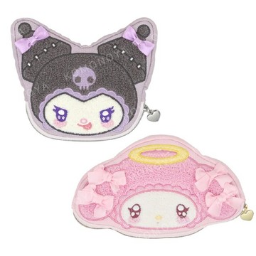 小禮堂 Sanrio 三麗鷗 x 粧美堂 造型刺繡扁平化妝包 (緞帶 天使與惡魔) 美樂蒂 酷洛米