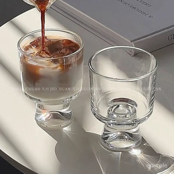 高顔值玻璃杯飲料果汁杯喝水杯子ins風設計小衆高腳甜品杯咖啡杯 Y46X