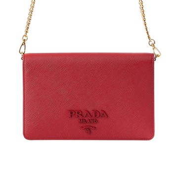 PRADA普拉達 Saffiano Lux Flap Bag翻蓋鏈條肩背斜背包/手拿包(紅色)