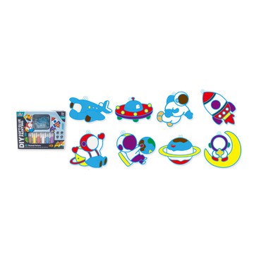 OhBabyLaugh 免烤膠畫 DIY軟膠畫 含彩繪膠筆x6 吊飾珠鍊x8 適用年齡3+歲  太空款 多色  1組