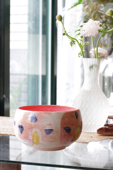 手拉坏可愛花朵陶碗/茶碗/抹茶碗/飯碗