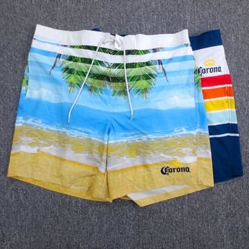 歐美單男士夏季休閑夏威夷風景速干沙灘褲大碼彈力運動五分褲短褲