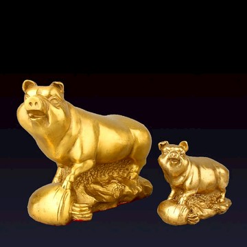 開光純銅豬擺件 十二生肖豬 招財銅豬家居風水工藝品 子母豬擺設