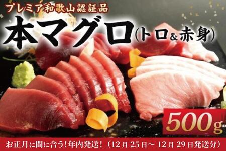 プレミア和歌山認証品 本マグロ（養殖）トロ＆赤身セット　500g