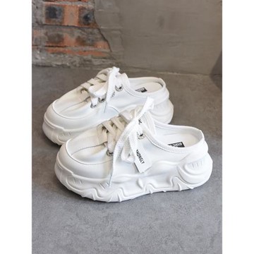 網紅超火包頭半拖鞋女外穿2025春夏新款真皮厚底小白鞋懶人老爹鞋