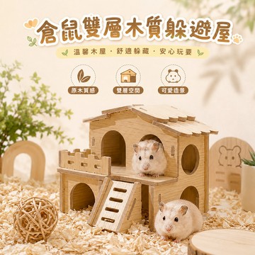 小寵木屋  雙層躲避屋 休息屋 倉鼠雙層木質躲避屋 倉鼠玩具 倉鼠造景 倉鼠躲避屋 籠內平台 造景裝飾 小型寵物適用