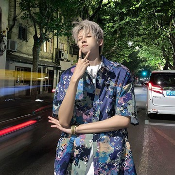 7593 人循環回購🩷80-300斤寬鬆百搭休閒襯衣花襯衫大碼男裝短袖情侶襯衫防曬衣VLKF