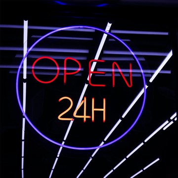 OPEN 24H24小時營業開業霓虹燈LED發光字Neon Sign裝飾廣告招牌