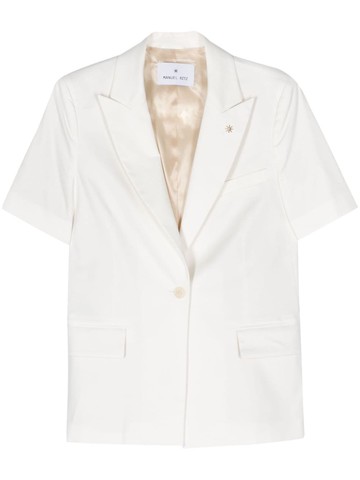 Manuel Ritz - short-sleeve single-breasted blazer - women - Elastane/Cotton/Polybutylene Terephthalate (PBT)/Acetate - 40 - Neutrals
