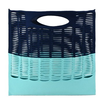 [平輸版]ISSEY MIYAKE 三宅一生 GG系列 MOKKO 撞色手提袋-藏青x淺綠松石